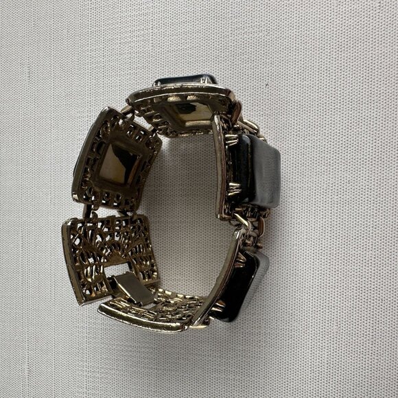 1960s Black Glazed Ceramic Filigree Panel Bracelet - Picture 10 of 10